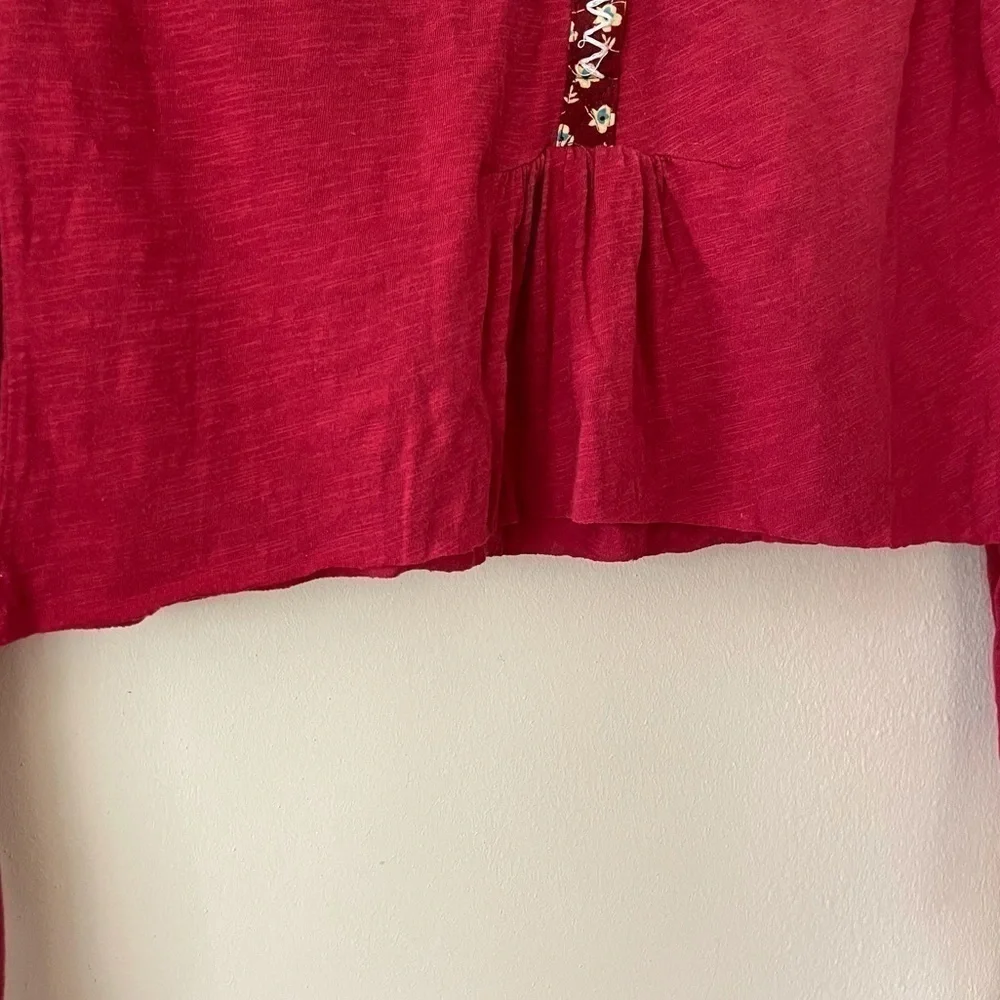Anthropologie Red Cropped Henley Long Sleeve